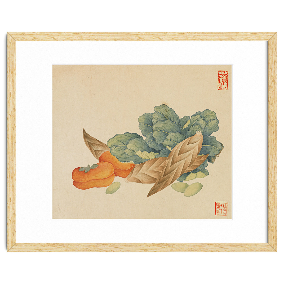 Wang Chengyu~flowers And Vegetables, Vegetables, Fruits, Chinese Cabbage, Lentils, Bamboo Shoots, Persimmons