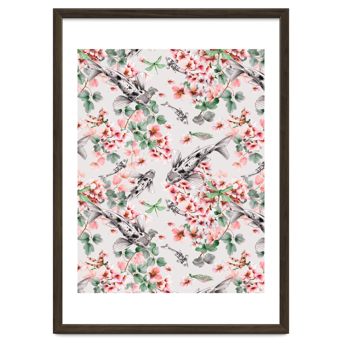 Asian fish among flowers