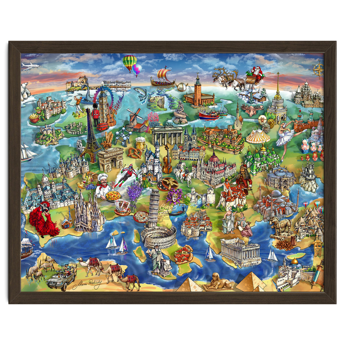 European World Wonders Illustrated Map