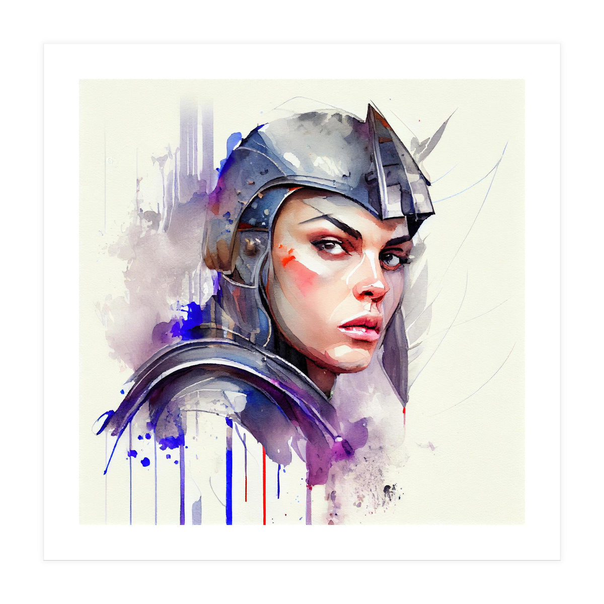 Watercolor Medieval Soldier Woman #3 (Print Only)