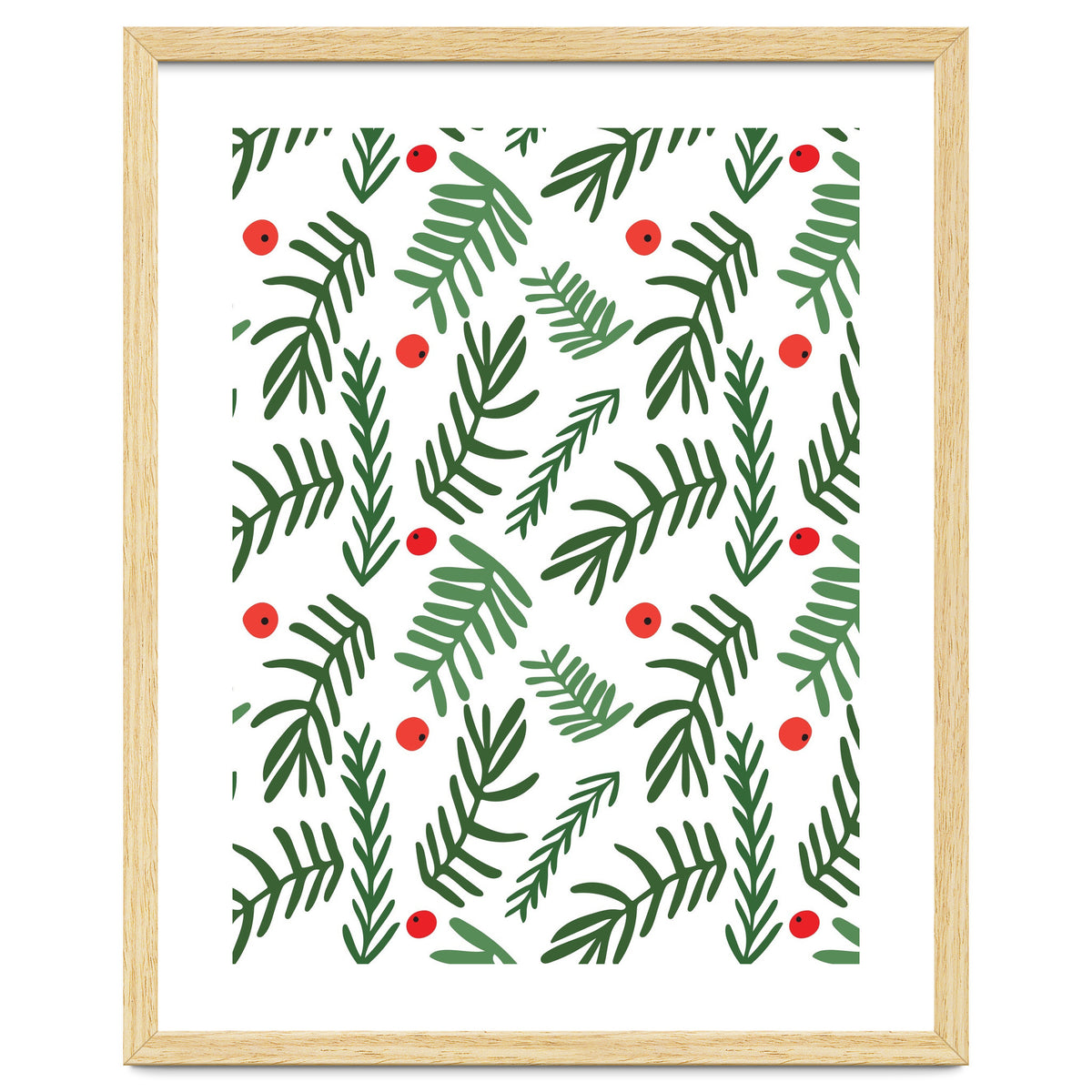 Pine Tree Branches With Christmas Berries Pattern