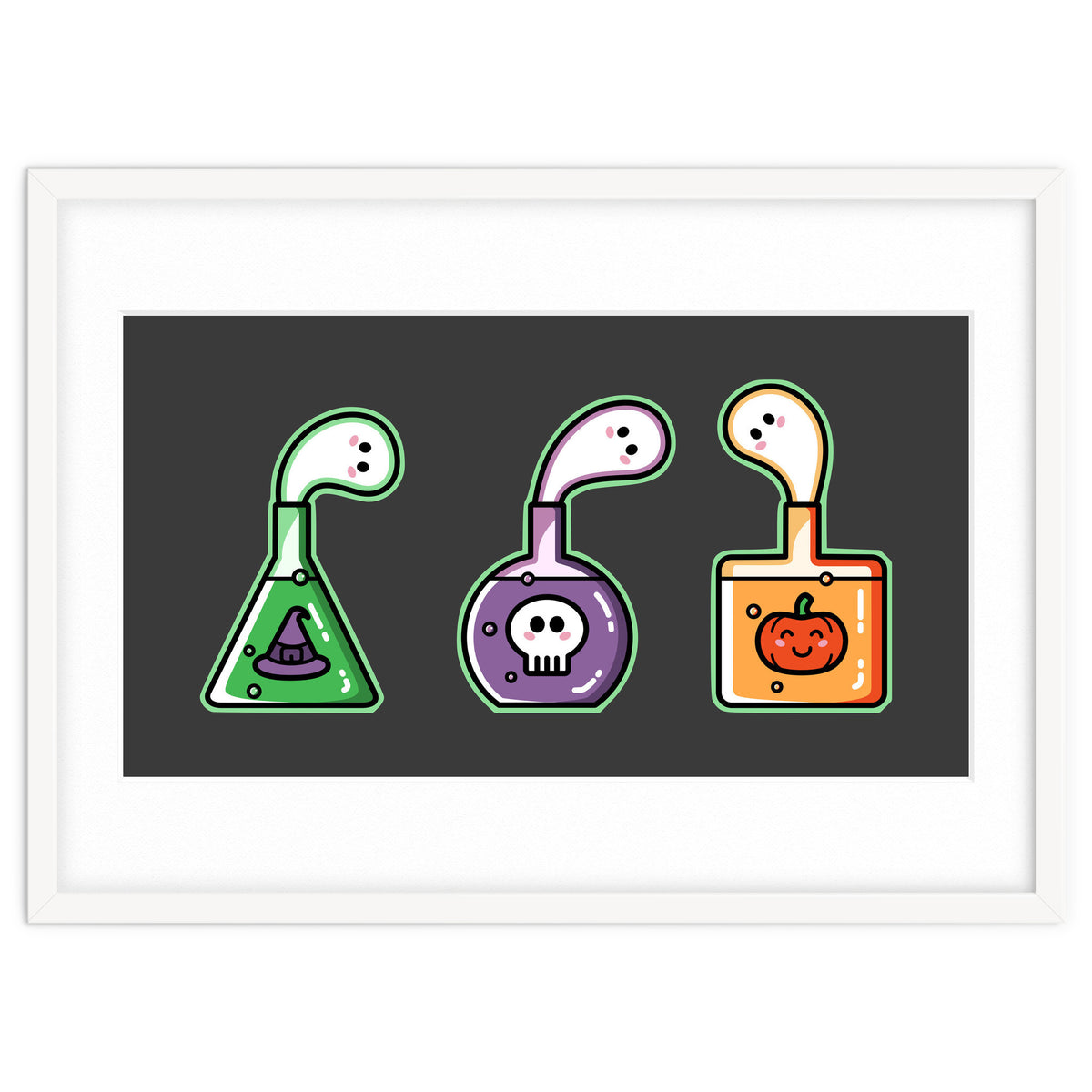 Kawaii Cute Halloween Potions - witches hat, skull, pumpkin, ghosts