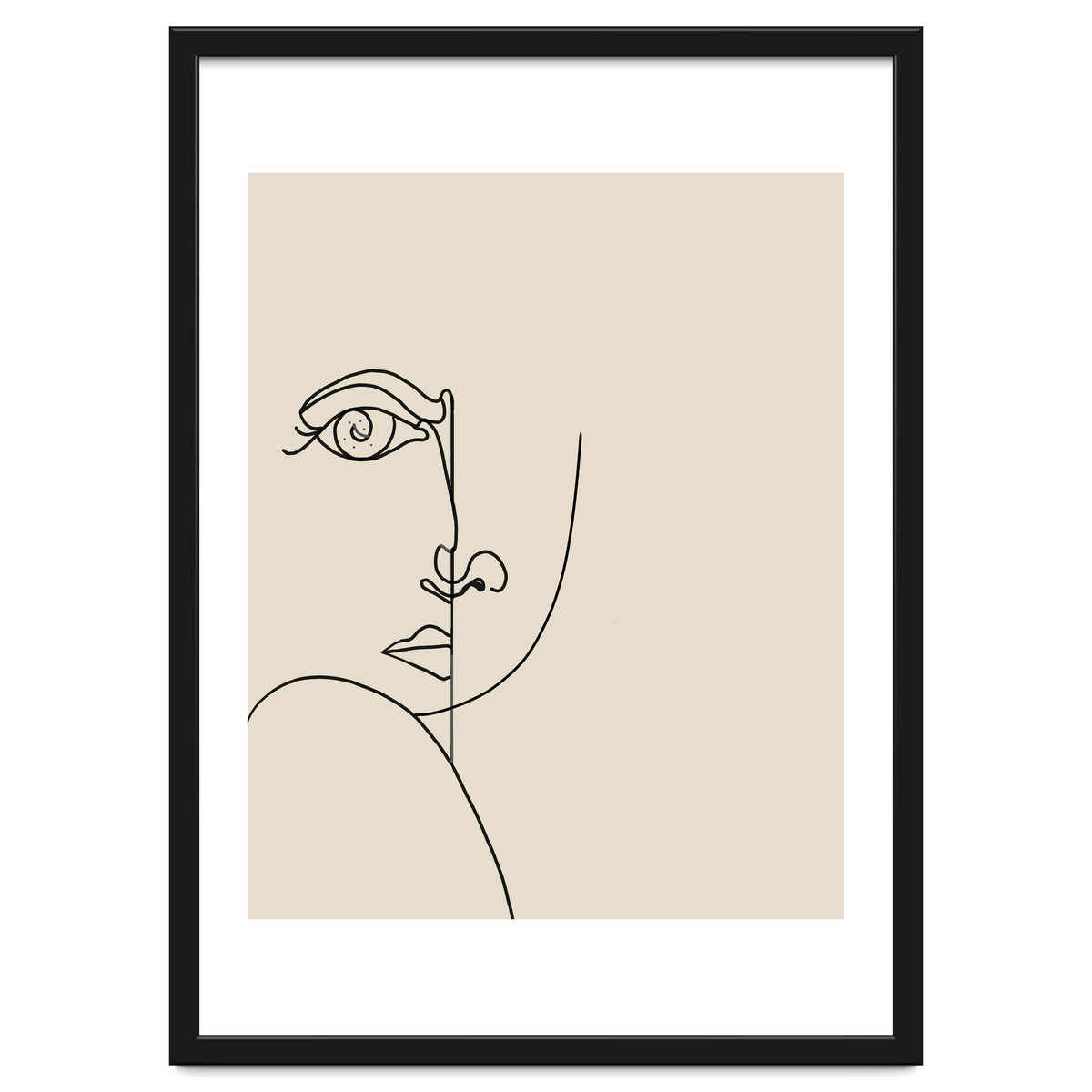 Looking Back : Moon Eyes, Abstract Face Line Art, Minimal Drawing Sketch People Scandinavian Neutral