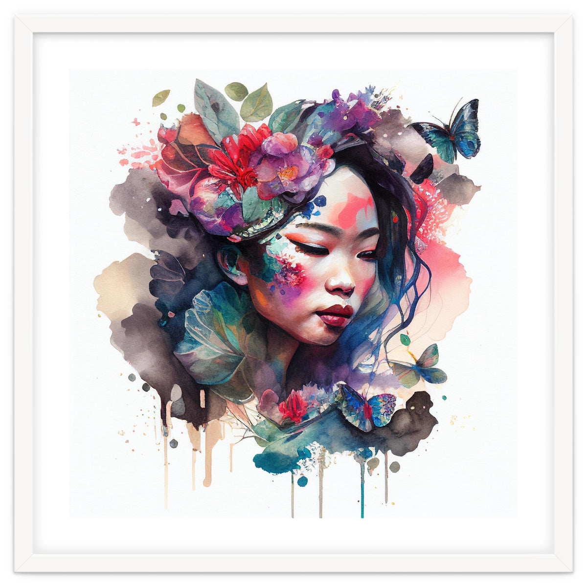 Watercolor Floral Asian Woman #10