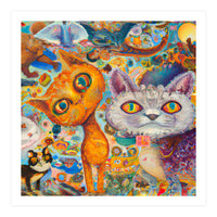 Chaotic and Colorful Fantasy Cat Collage 14 (Print Only)