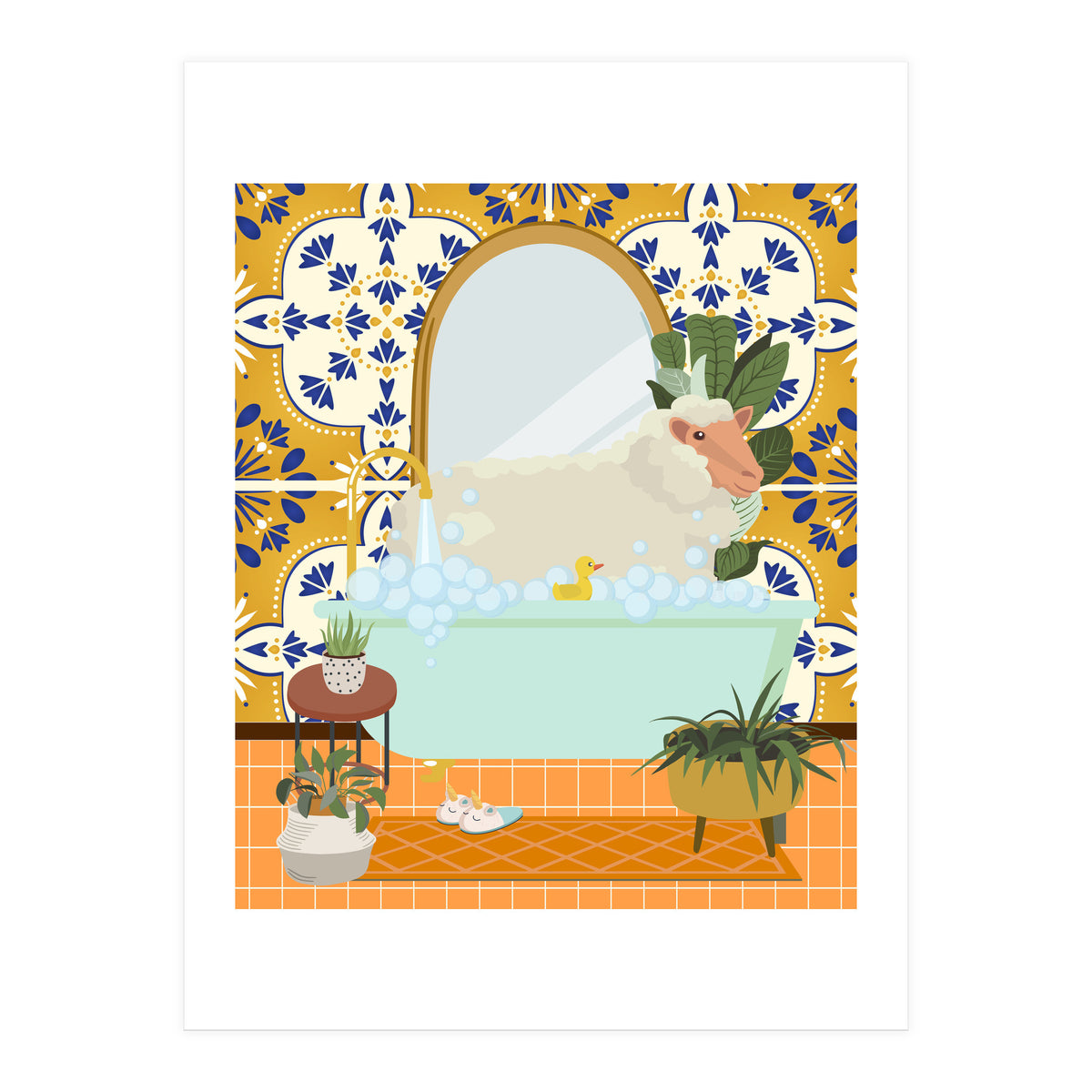 Sheep Bathing in Moroccan Style Bathroom (Print Only)