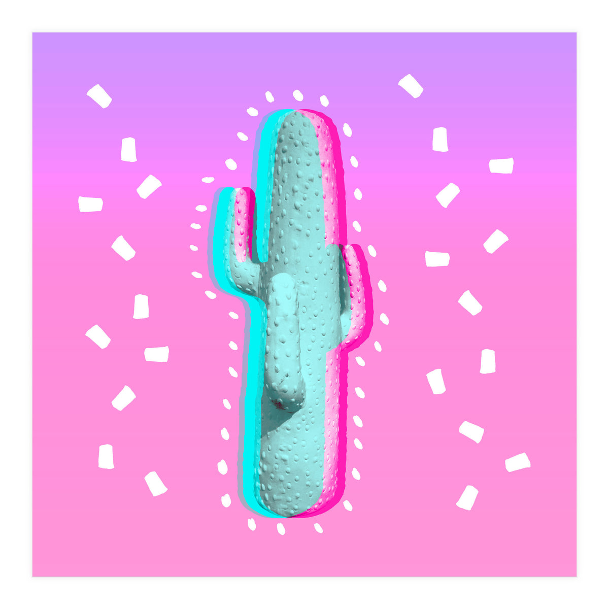 Modern 3 D Color Channel Cactus Photography Pink Purple Gradient 90's Pattern (Print Only)