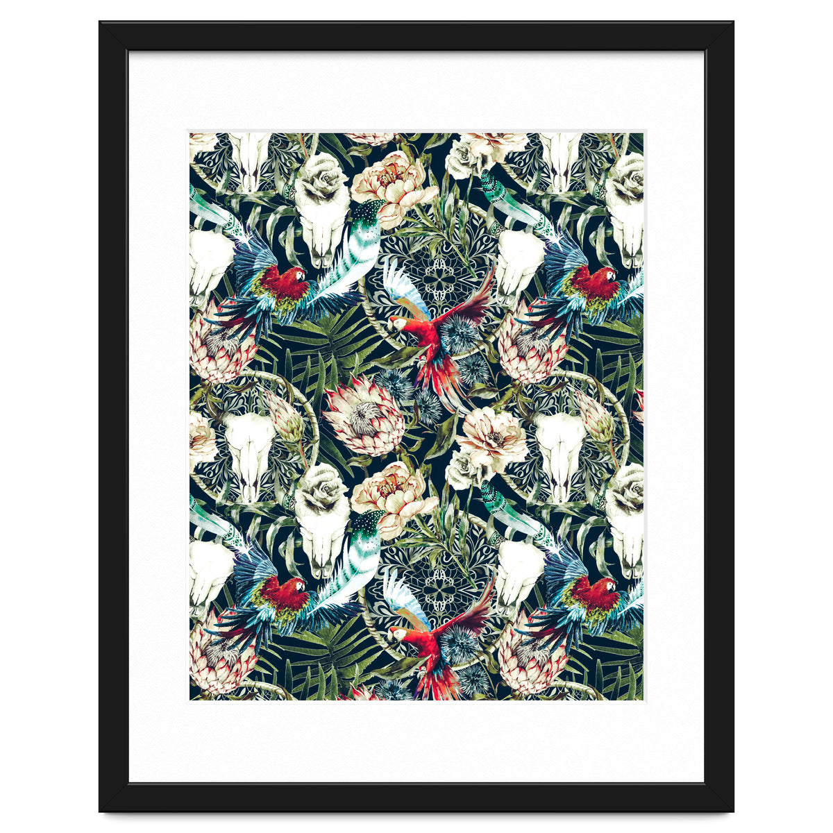 Dark pattern boho skull tropical