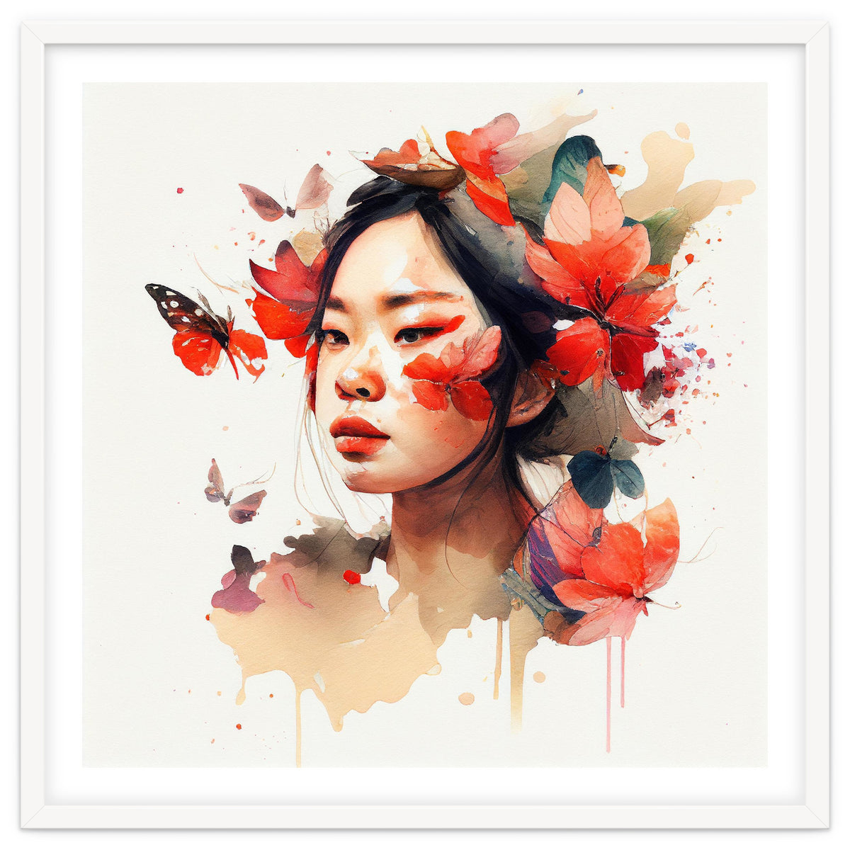 Watercolor Floral Asian Woman #5