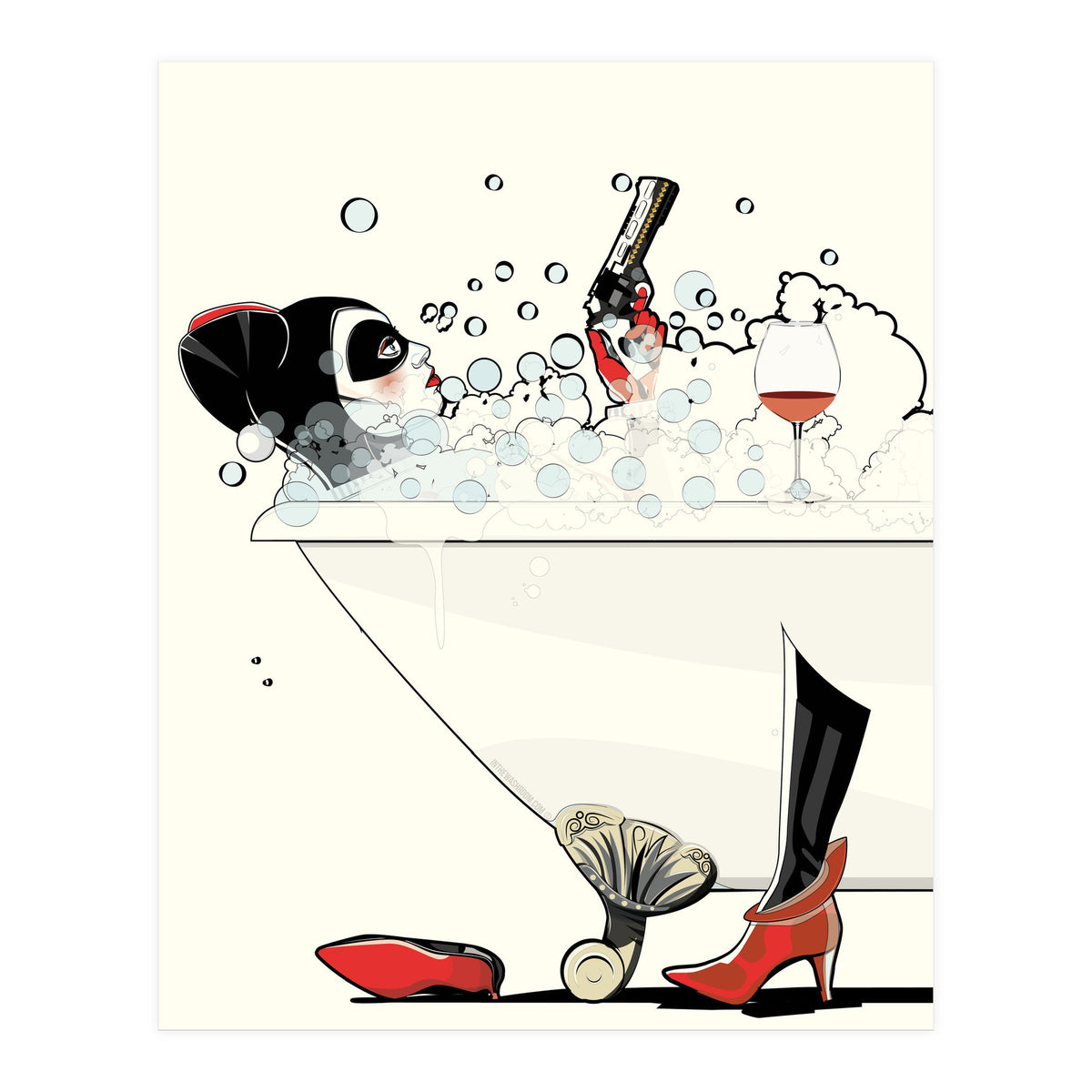 Harley Quinn in the Bath, funny Bathroom Humour (Print Only)