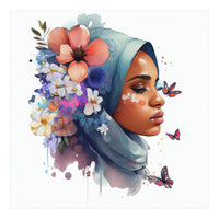 Watercolor Floral Muslim Arabian Woman #3 (Print Only)