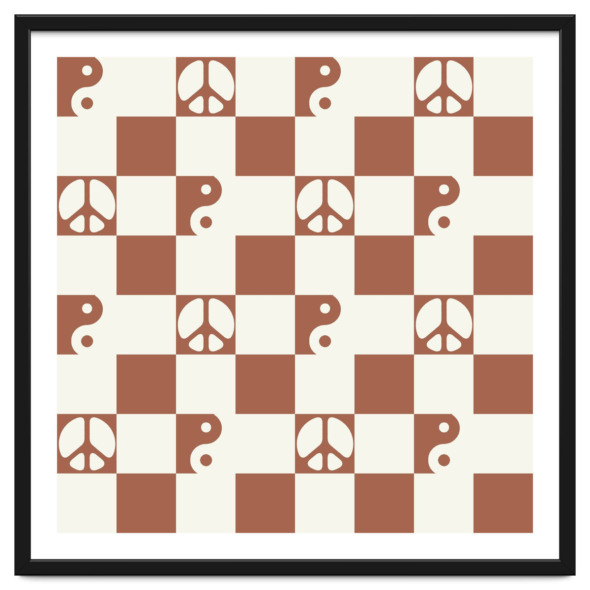 Checkered Peace Symbol & Yin Yang Pattern \\ Beige & Brown Color Palette