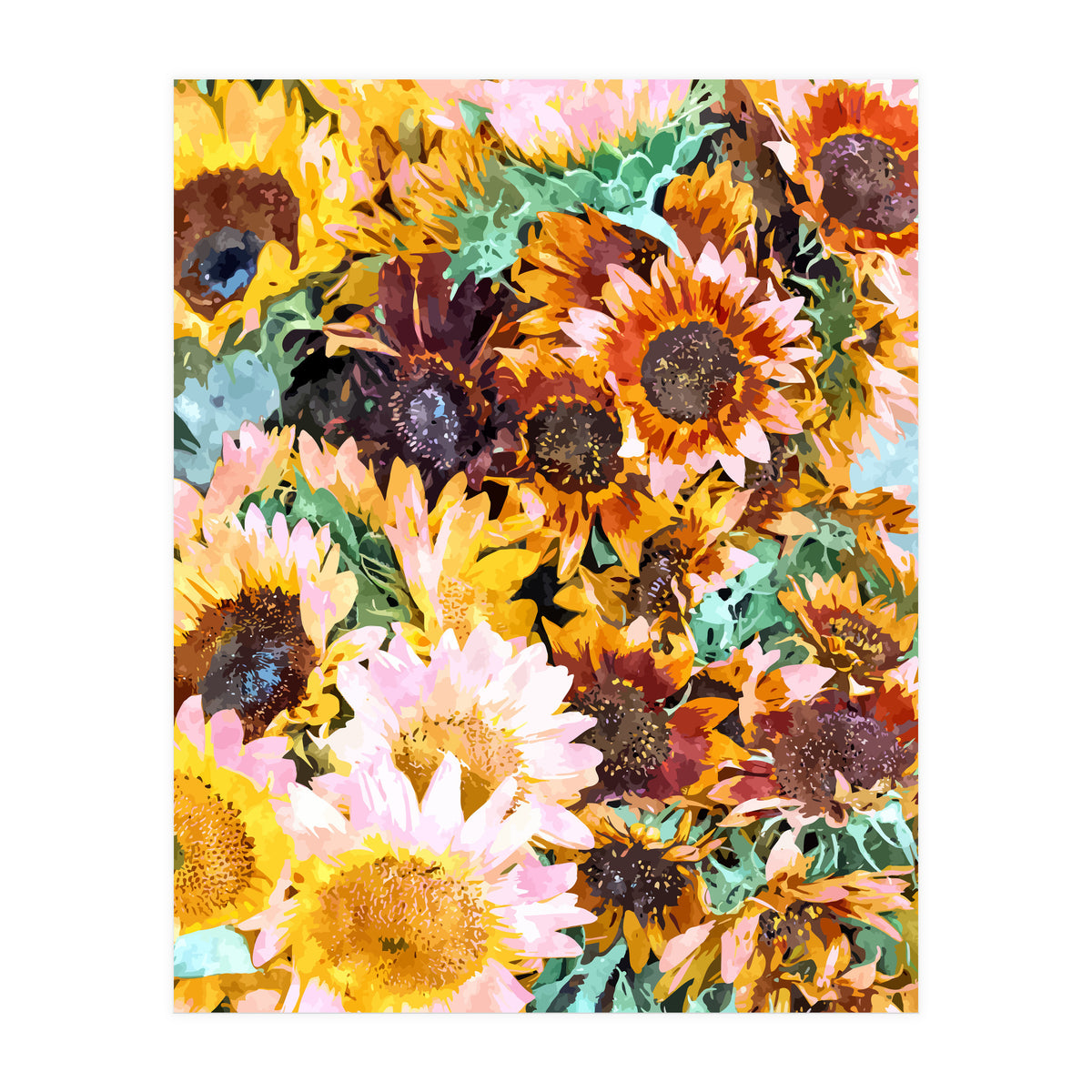Summer Sunflowers, Modern Bohemian Urban Jungle Paint (Print Only)