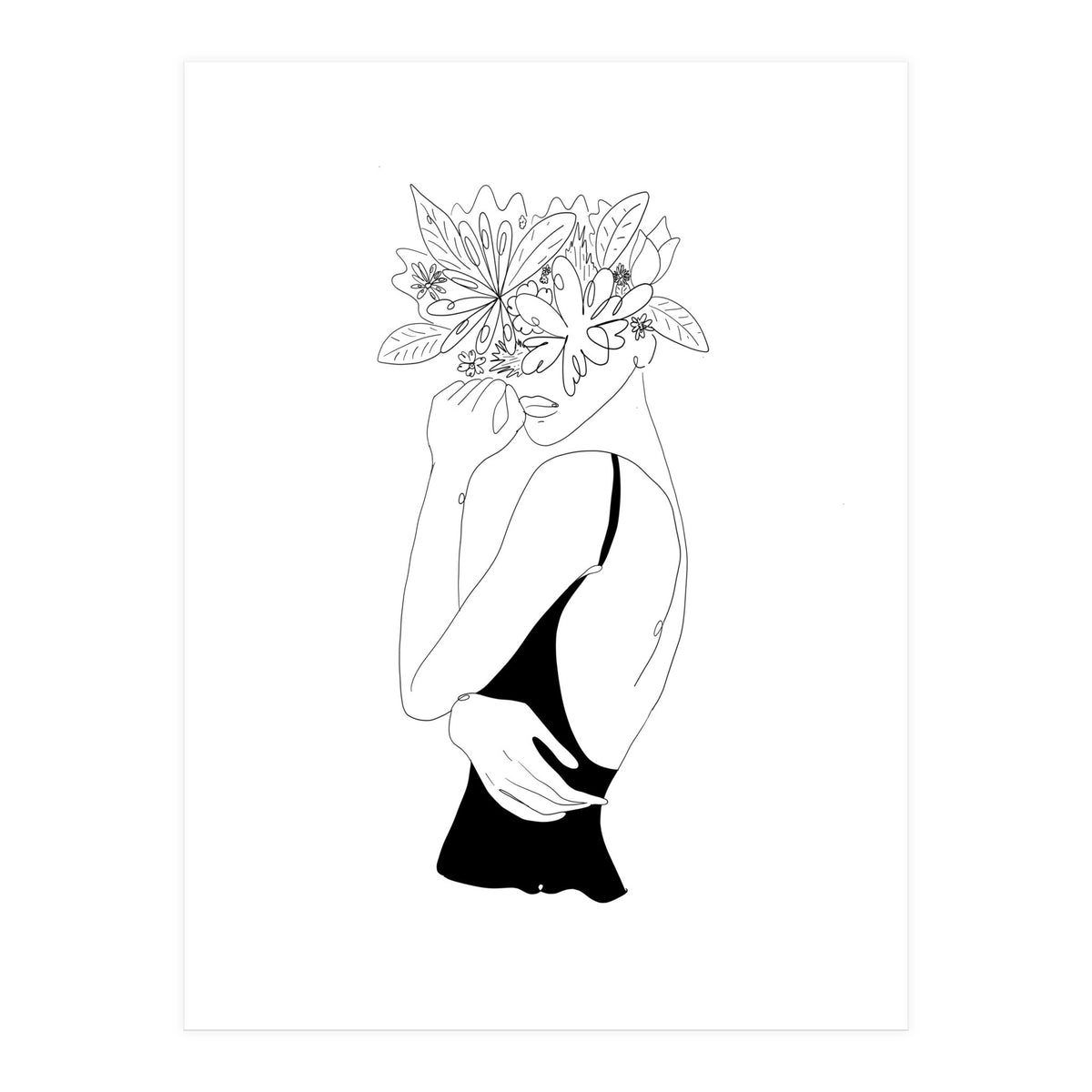 Line Drawing Girl with Flowers (Print Only)