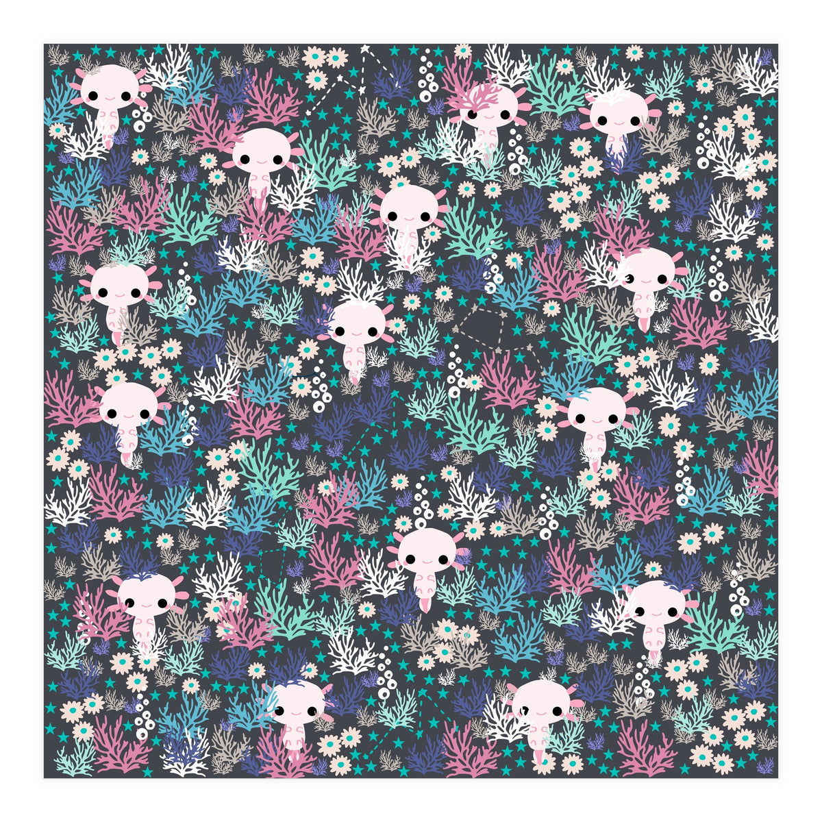 Cute underwater axolotl pattern with coral (Print Only)