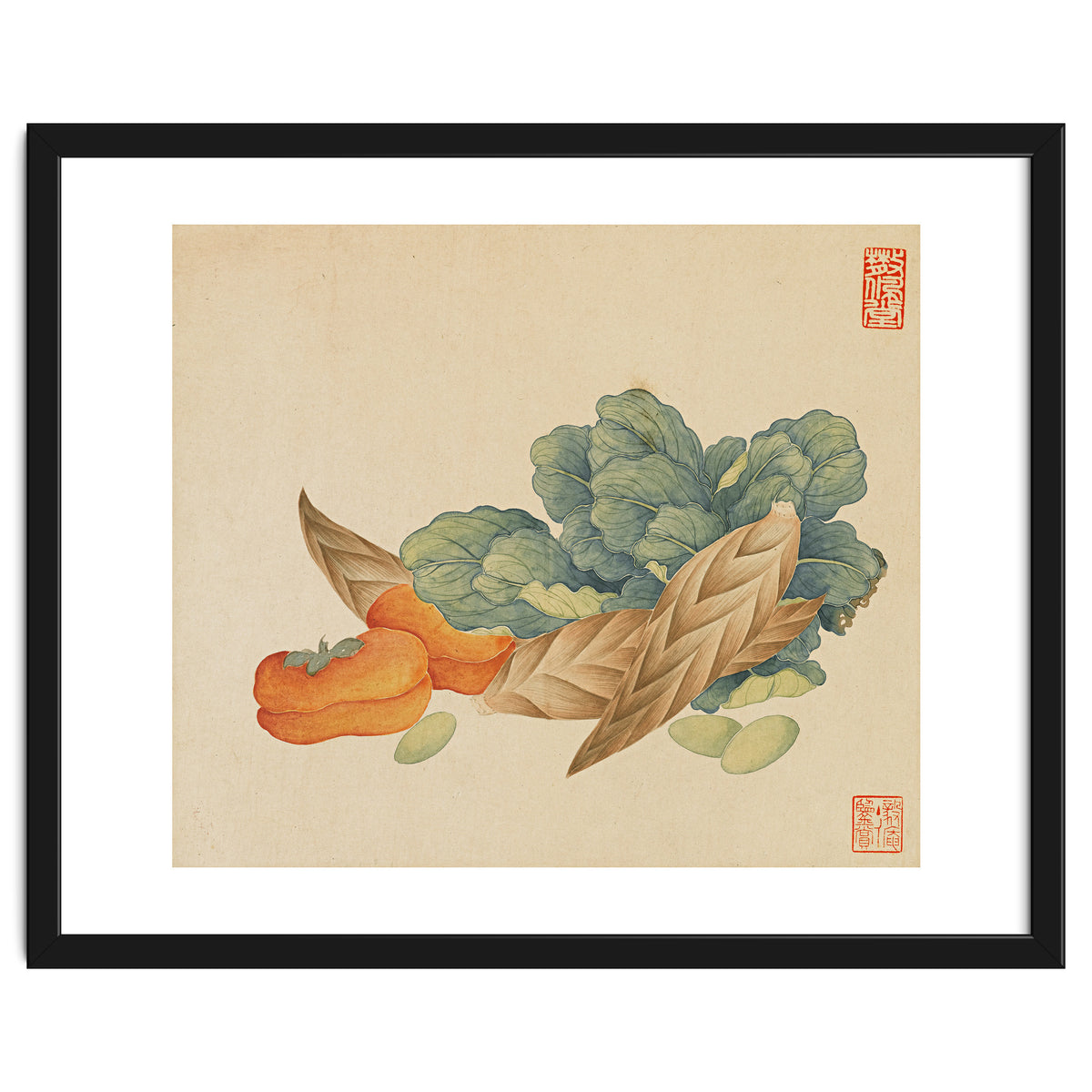 Wang Chengyu~flowers And Vegetables, Vegetables, Fruits, Chinese Cabbage, Lentils, Bamboo Shoots, Persimmons