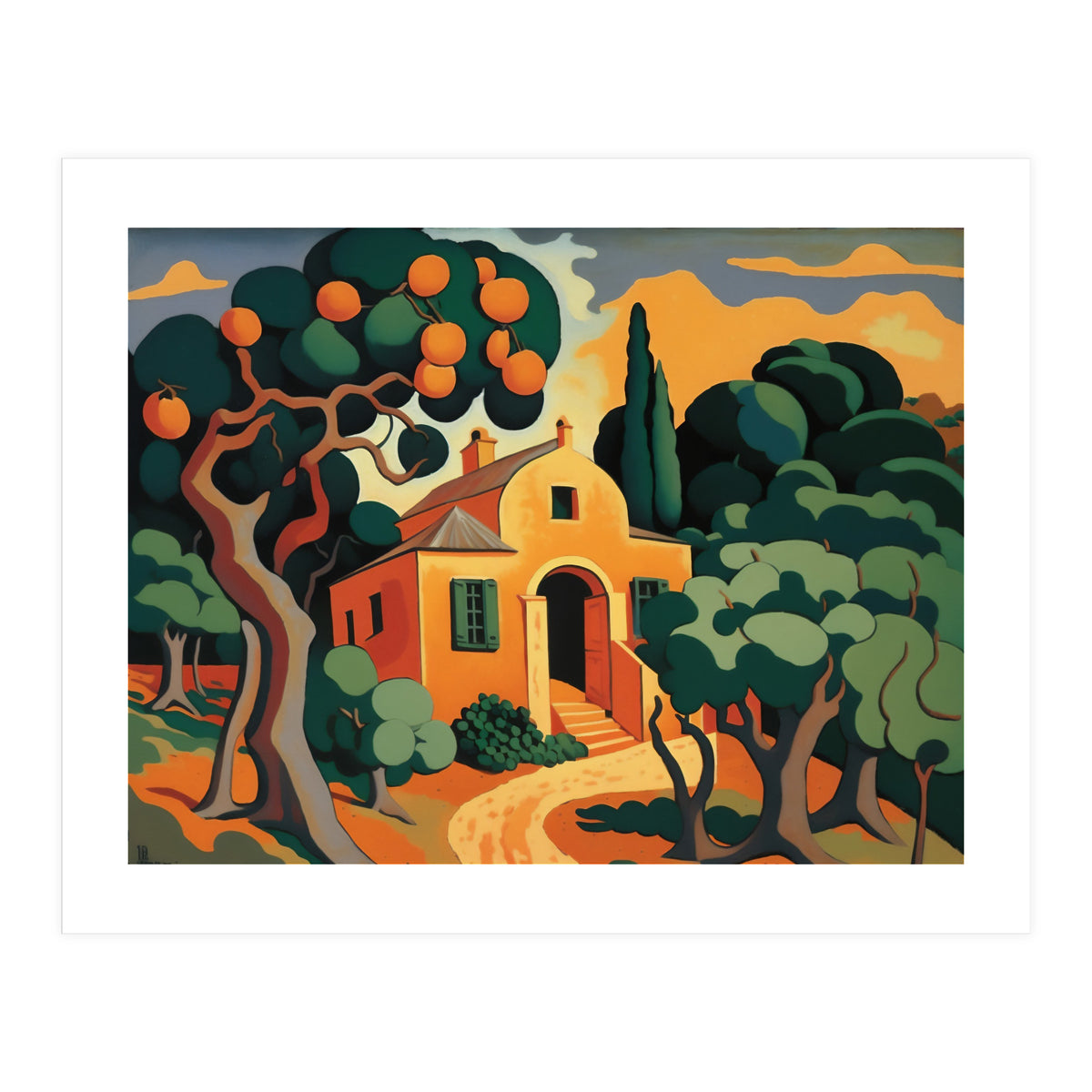 Orange House, Orange Tree Painting (Print Only)