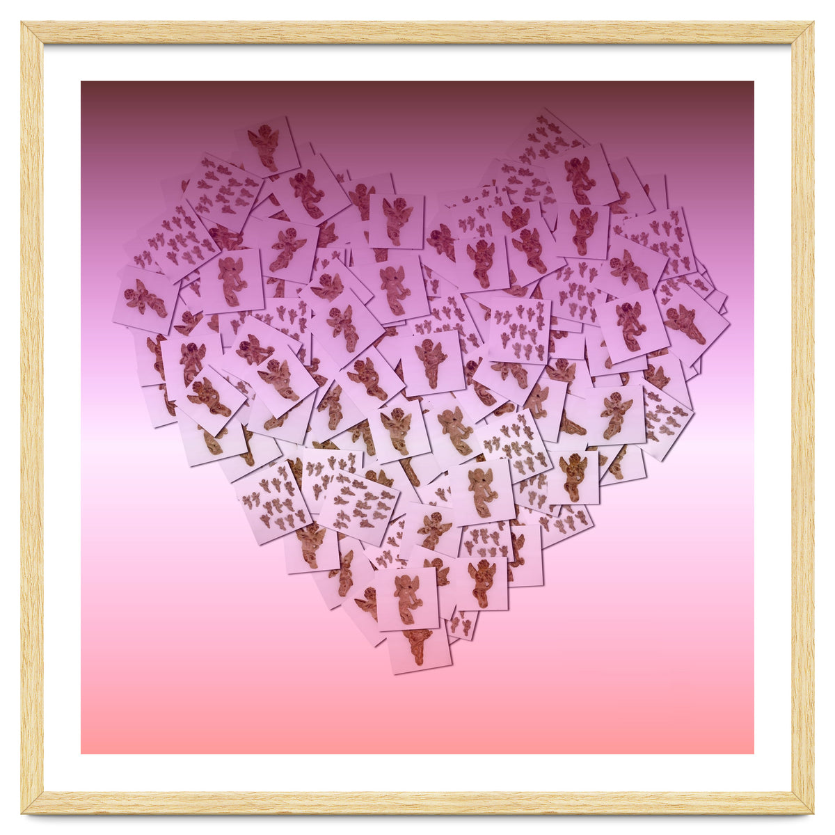 Heart collage of golden Cupid like characters