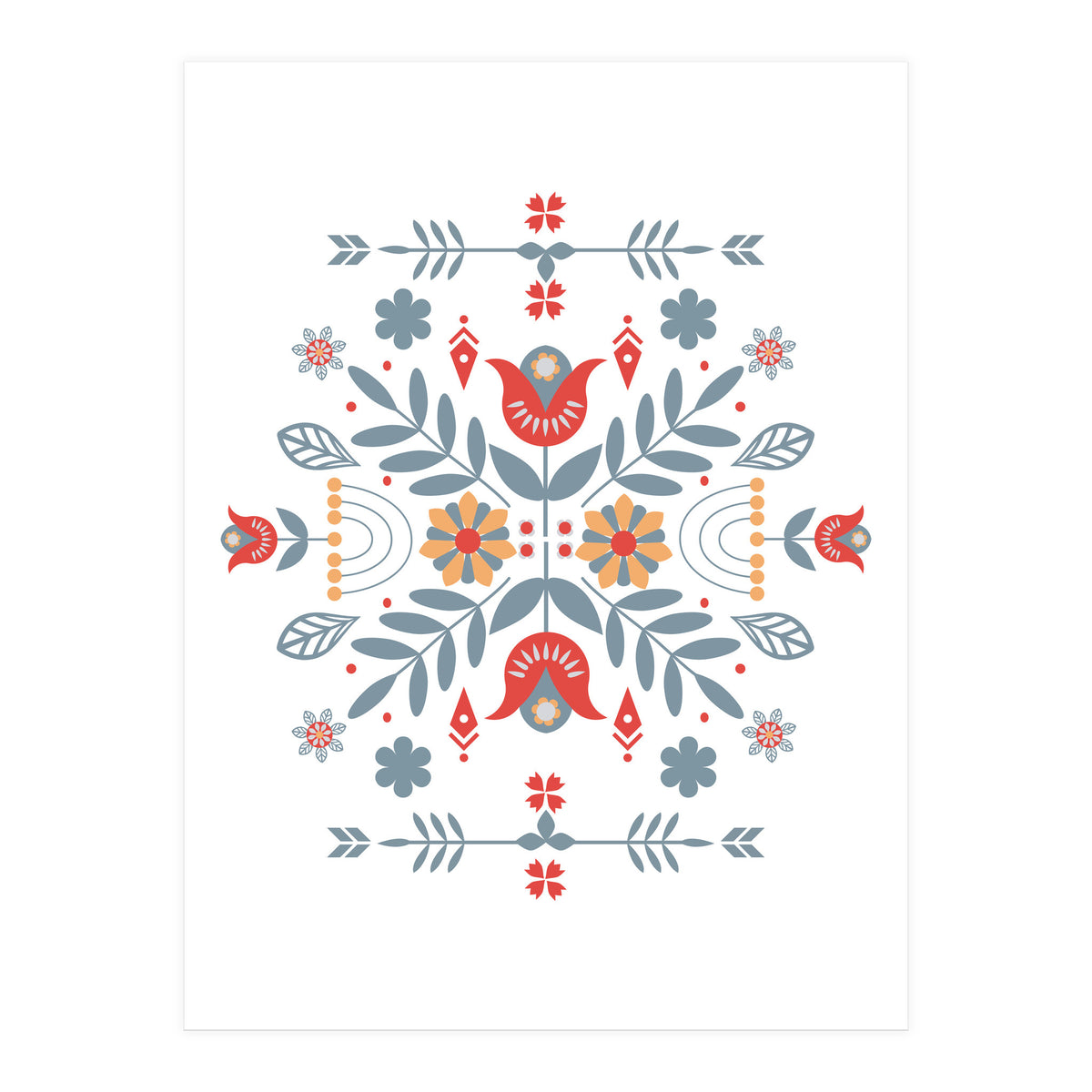 Scandinavian Folk Retro Flower Pattern (Print Only)