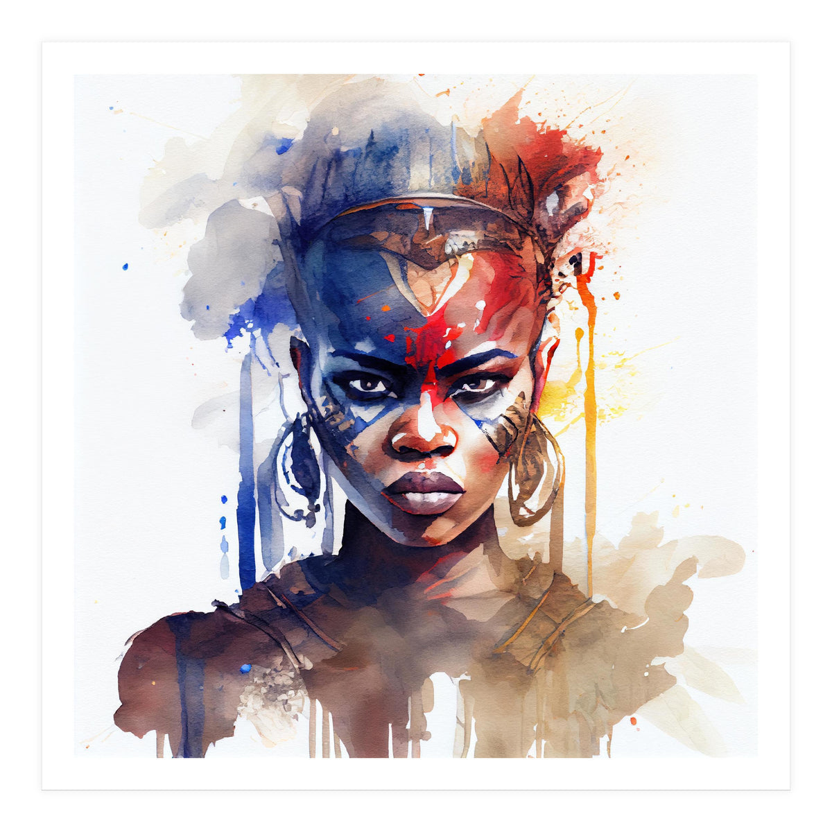 Watercolor African Warrior Woman #1 (Print Only)