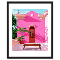 Pink Building Architecture | Pop Art Travel House Painting | Modern Bohemian Décor Spain Palace