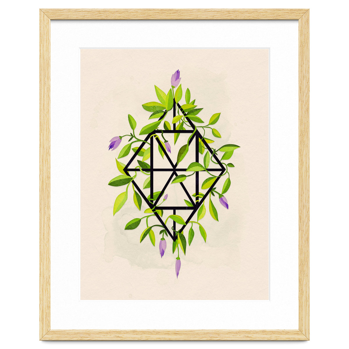 Geometric frame with leaves and flowers
