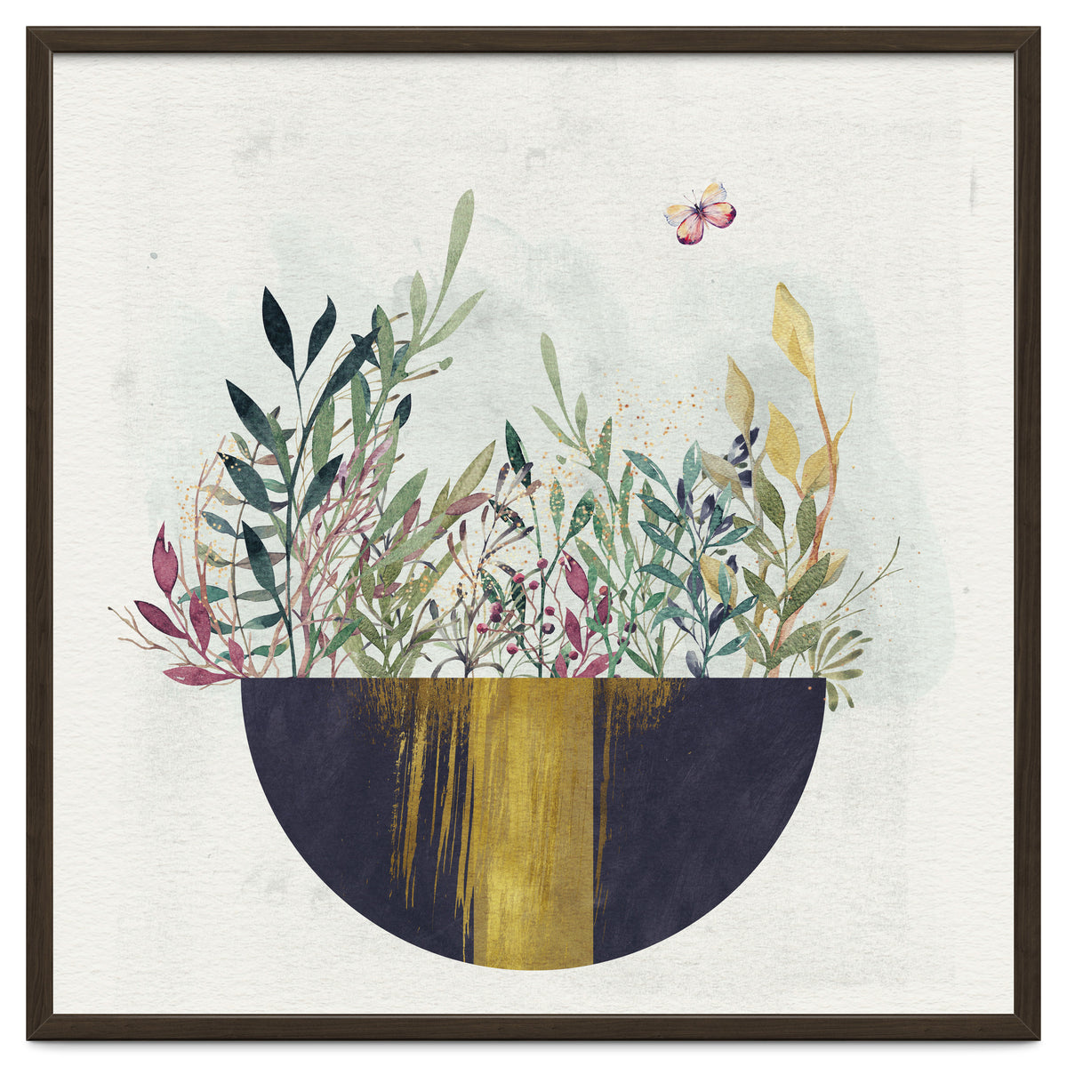 Flowers and leaves in a simple basket