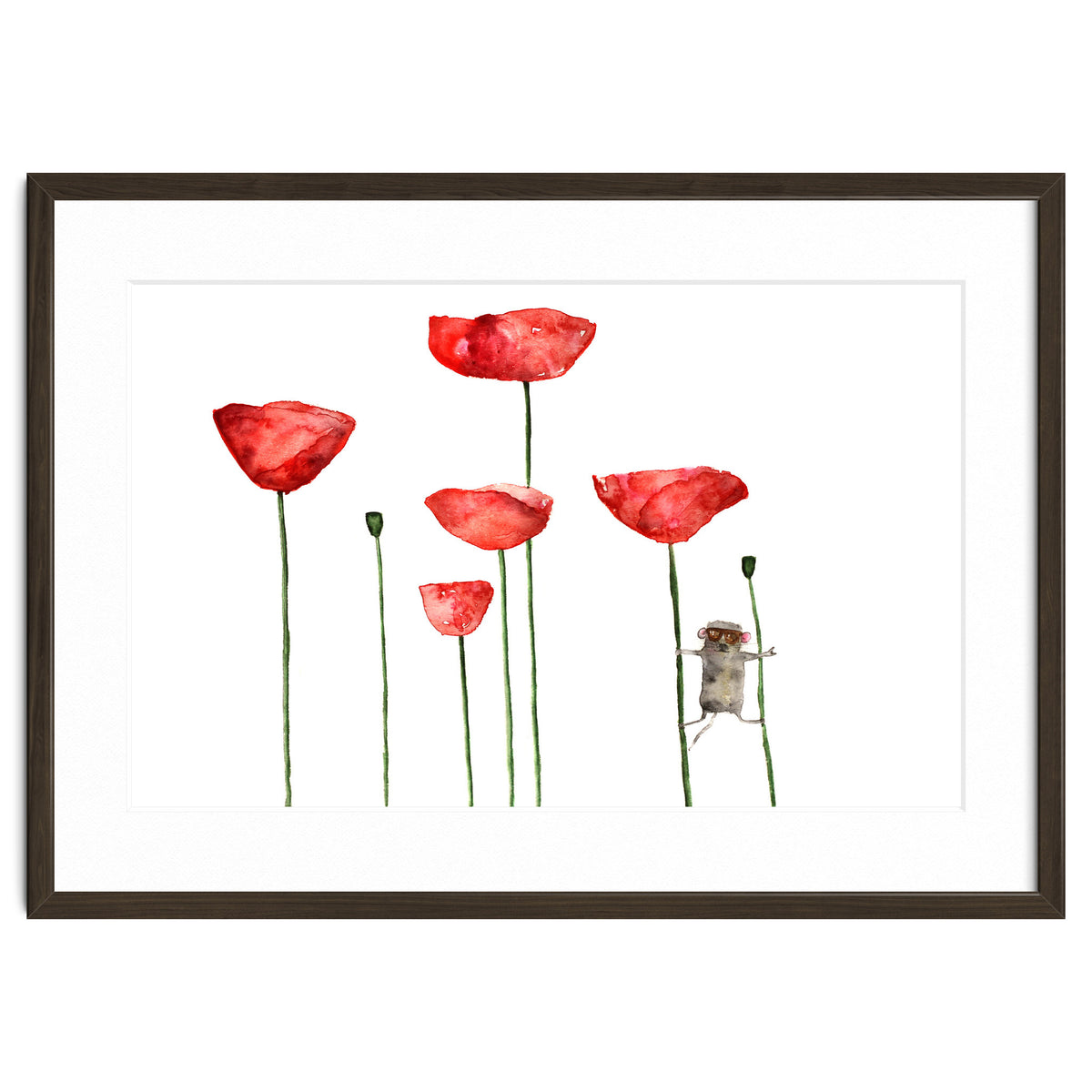 Little mouse loves big poppies || watercolor for nursery