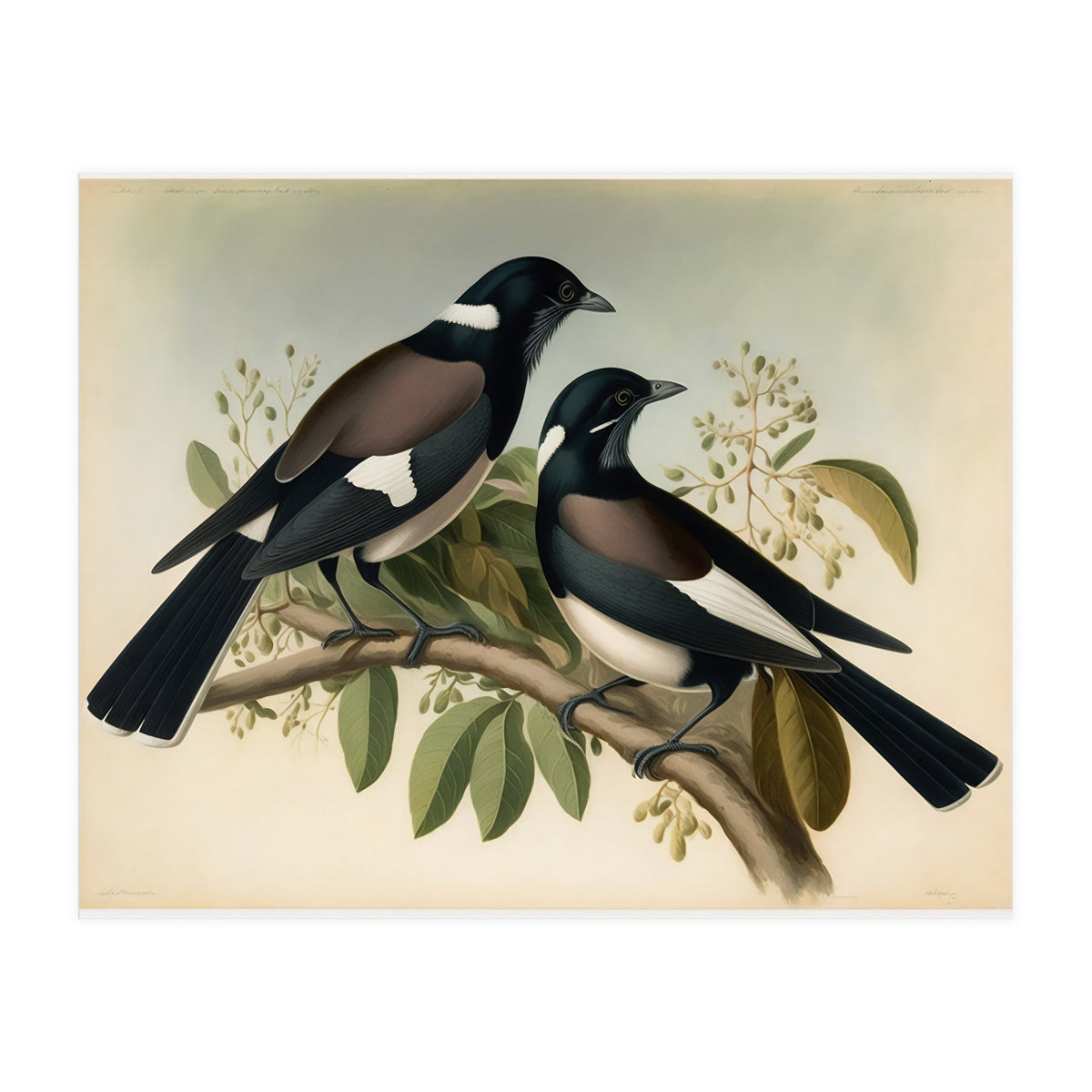 Magpies Vintage Painting (Print Only)