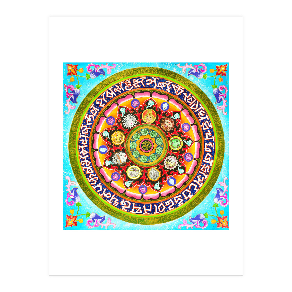 Chakra Mandala, Ayurveda Yoga Aum, Eclectic Colorful Bohemian Sun Sign Moon Sign Zodiac Astrology (Print Only)