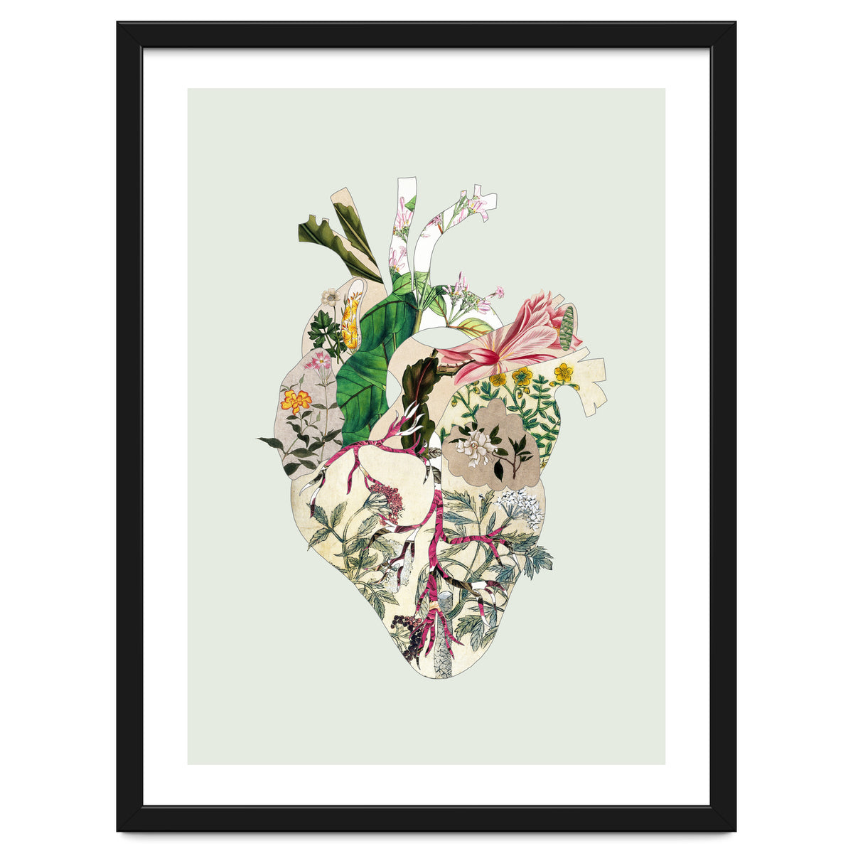 Vintage Botanical Heart - Green