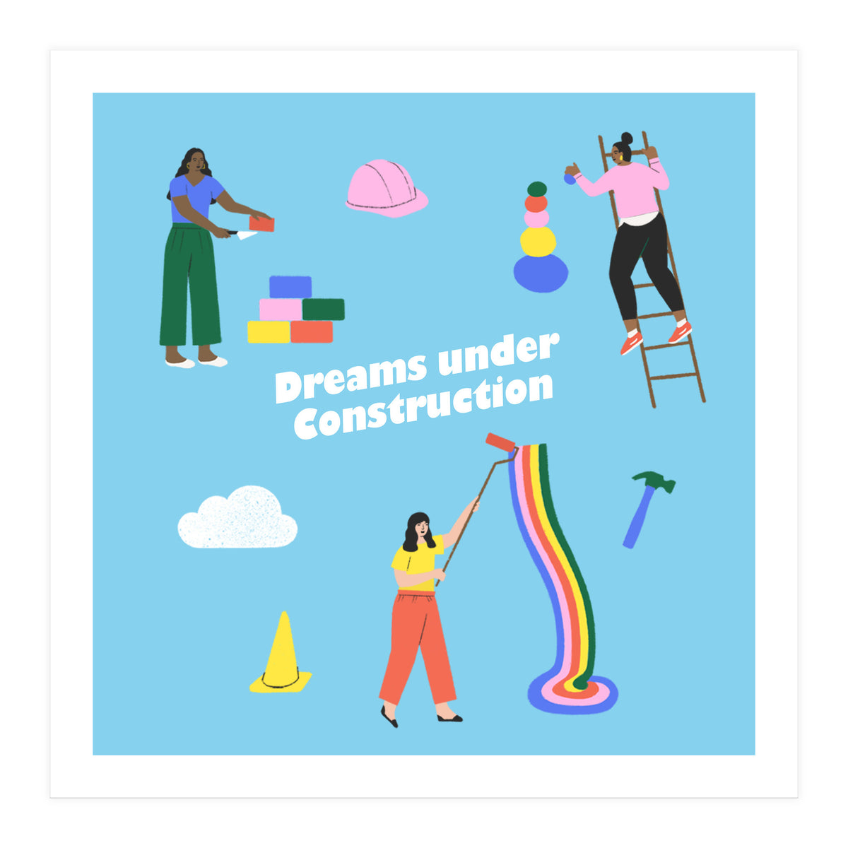 Dreams Under Construction Square Blue (Print Only)