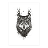 Deer Wolf Bw (Print Only) thumbnail