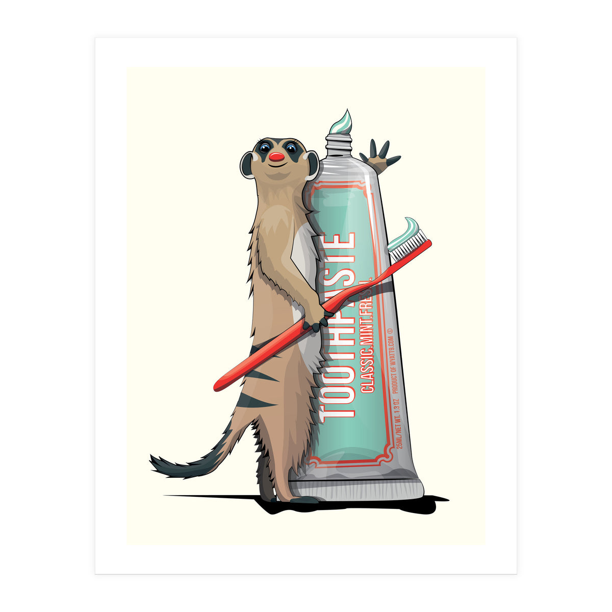 Meerkat Brushing Teeth, Funny Bathroom Humour (Print Only)