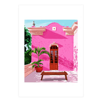 Pink Building Architecture | Pop Art Travel House Painting | Modern Bohemian Décor Spain Palace (Print Only)