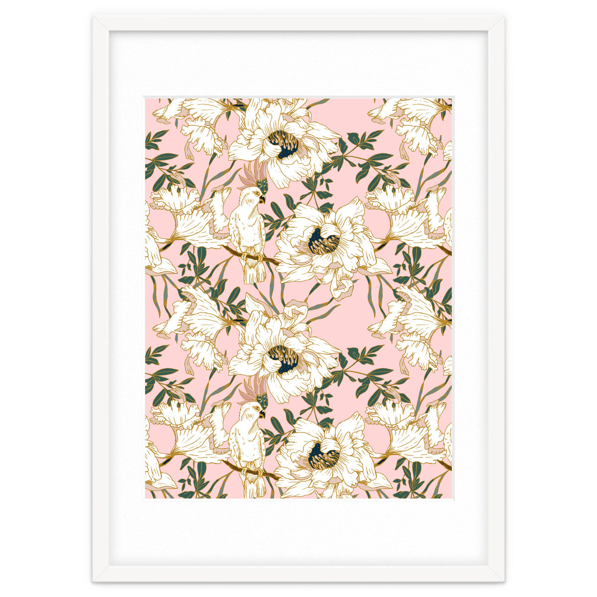 Exotic birds on flowers