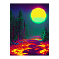 Neon Moon, Color Pop Art Glow Forest, Nature Landscape Adventure, Travel Mystery Eclectic, Contemporary Digital Painting (Print Only)