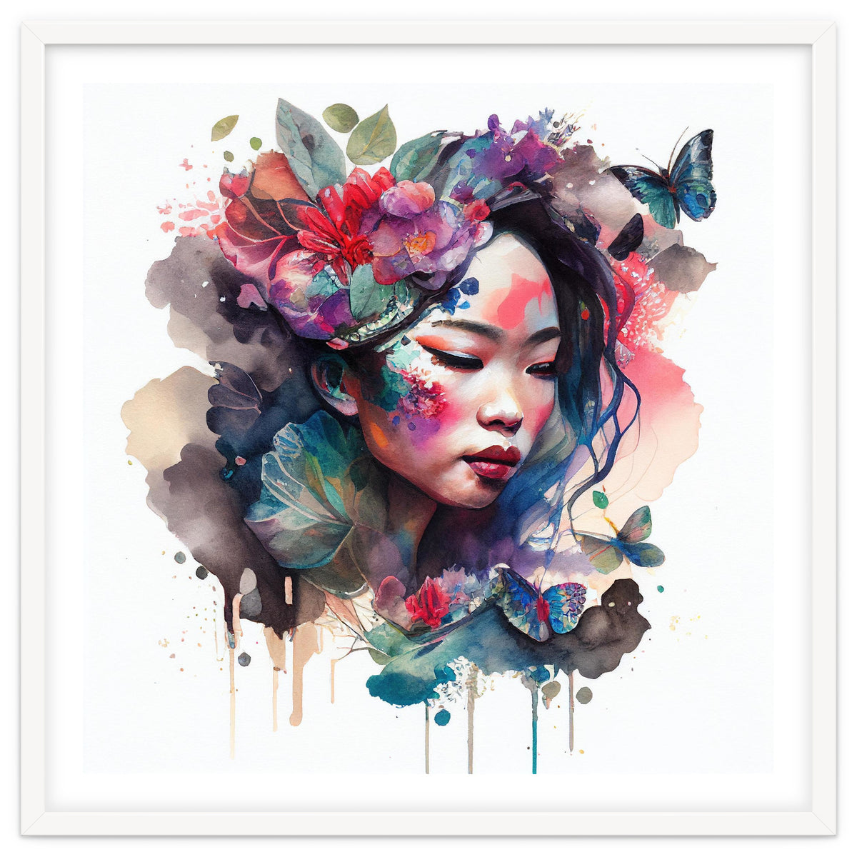 Watercolor Floral Asian Woman #10