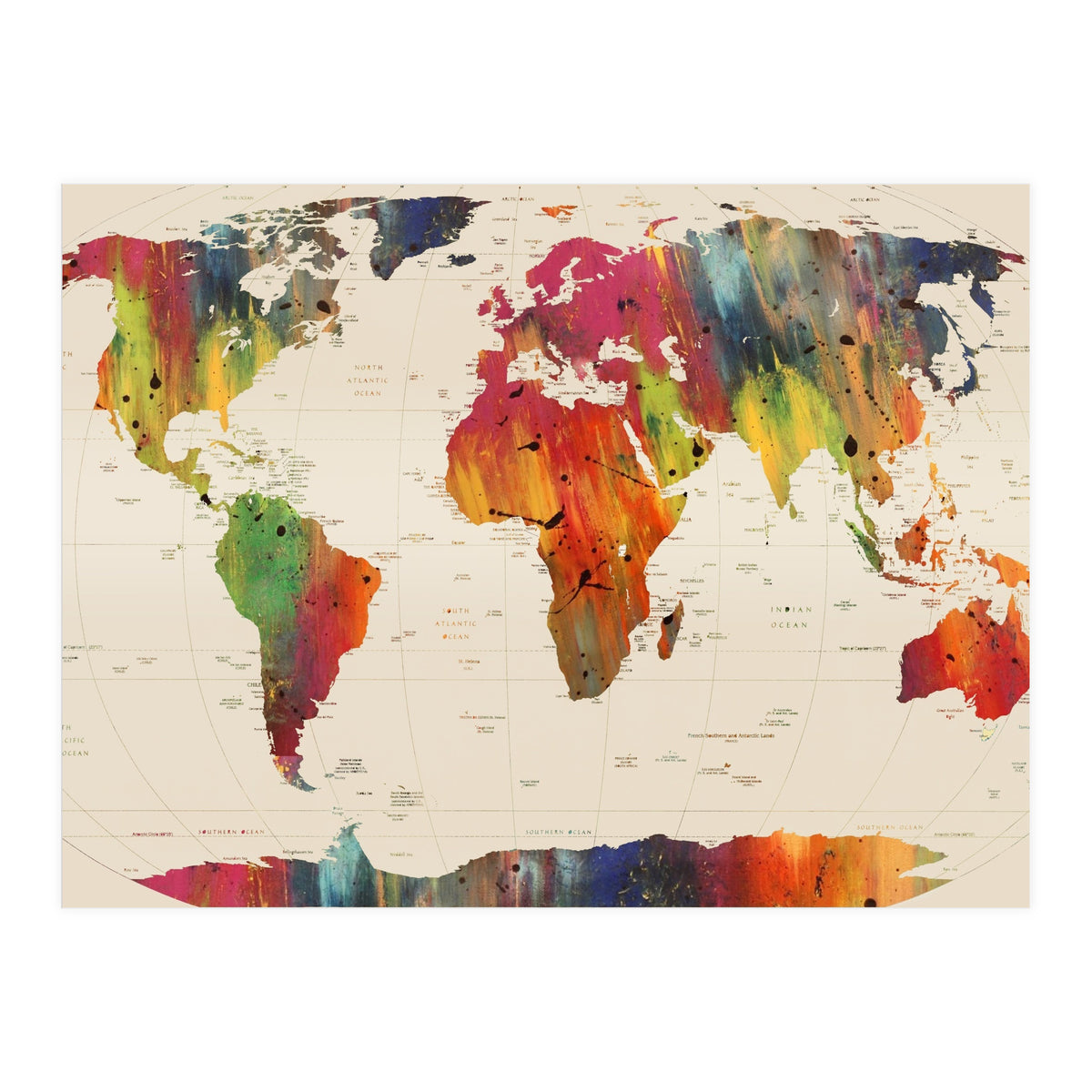 ALLOVER THE WORLD-Painted map (Print Only)