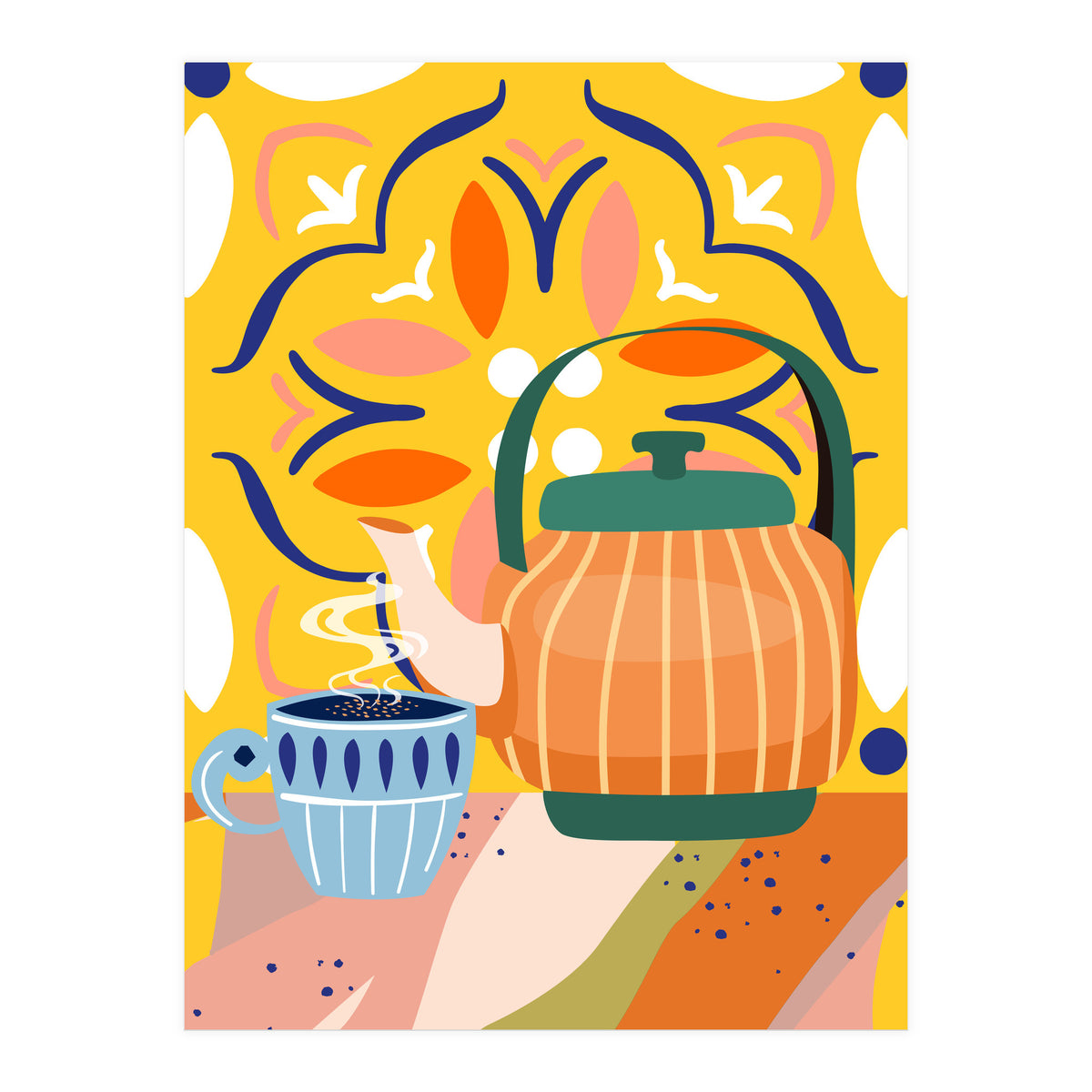 Pumpkin Spice Latte | Tea Chai Kettle & Cup | Modern Bohemian Colorful India | Eclectic Culture (Print Only)