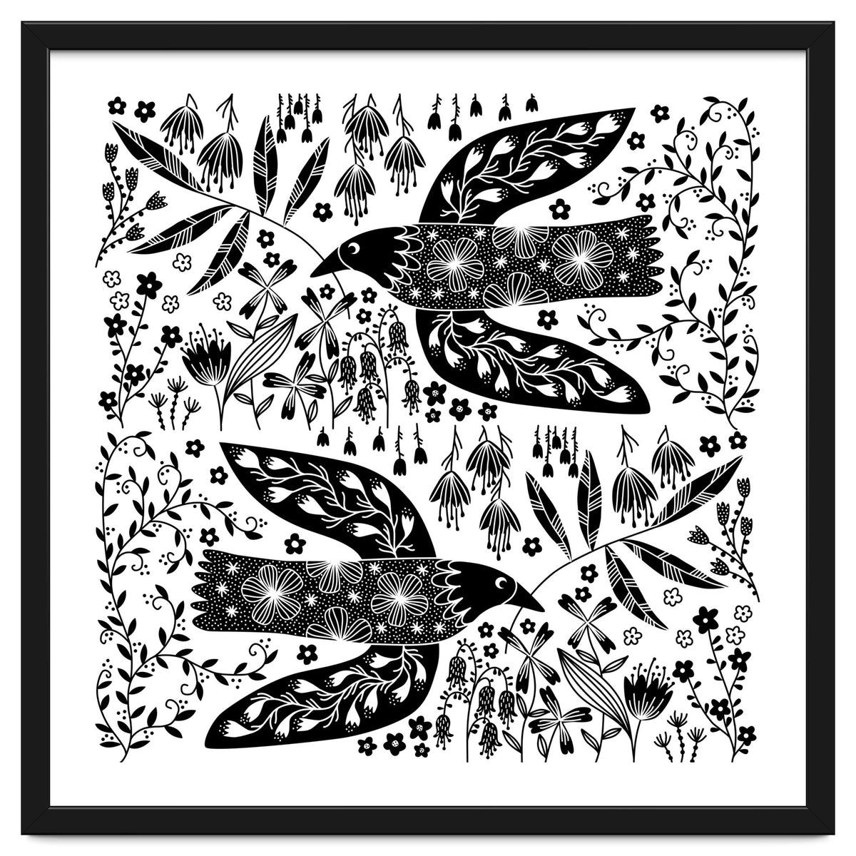 Doves And Flowers Black & White