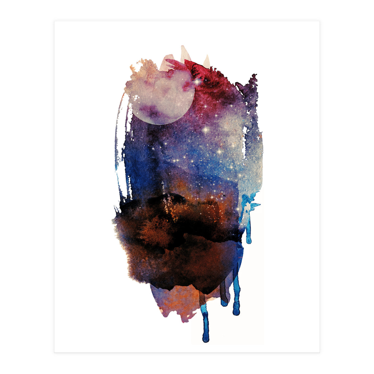 Abstract watercolour red moon (Print Only)