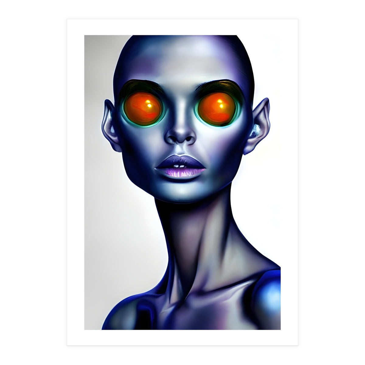 Strange Alien Woman Portrait Face AI Art (Print Only)