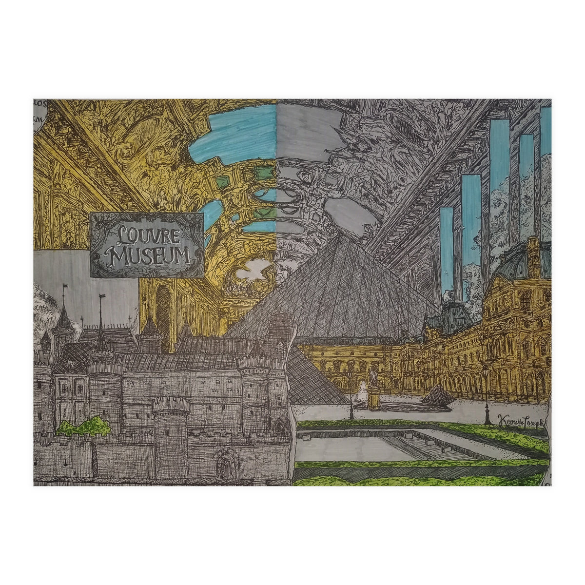 Louvre Museum Coloured (Print Only)