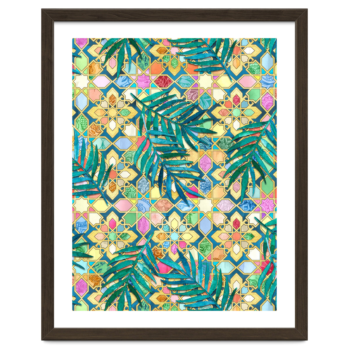 Gilded Moroccan Mosaic Tiles with Palm Leaves