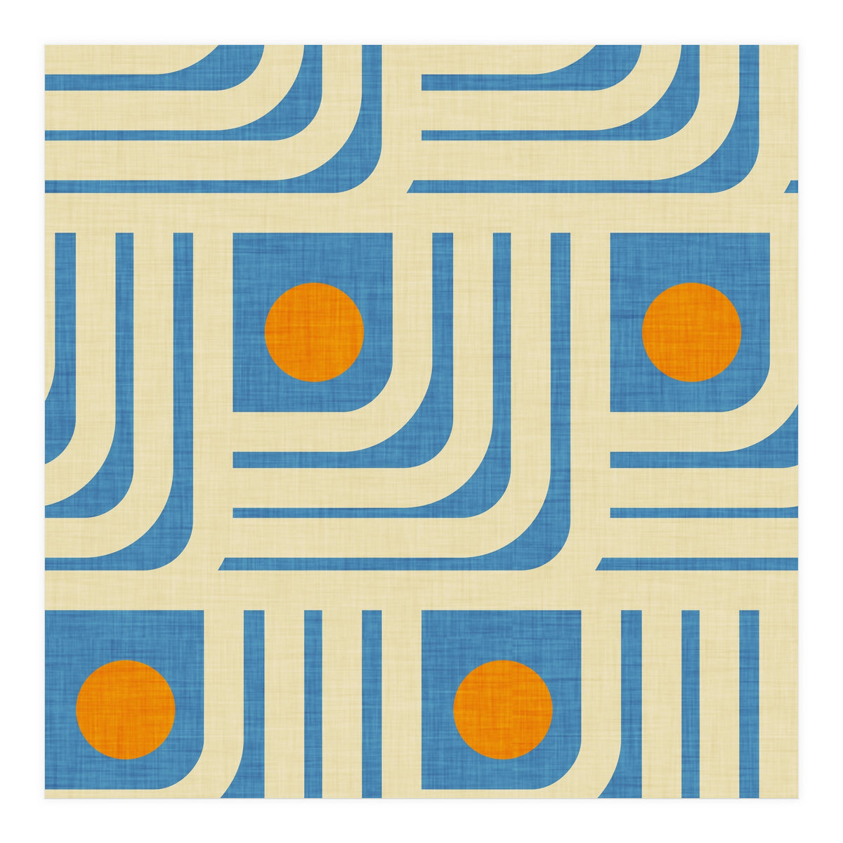 70s Curve Lines Blue Orange  (Print Only)