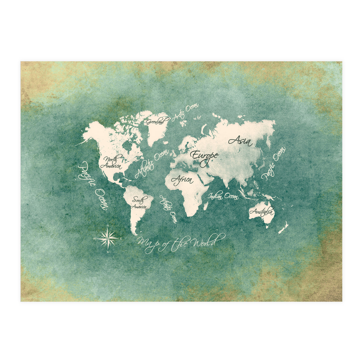 World Map White Green (Print Only)