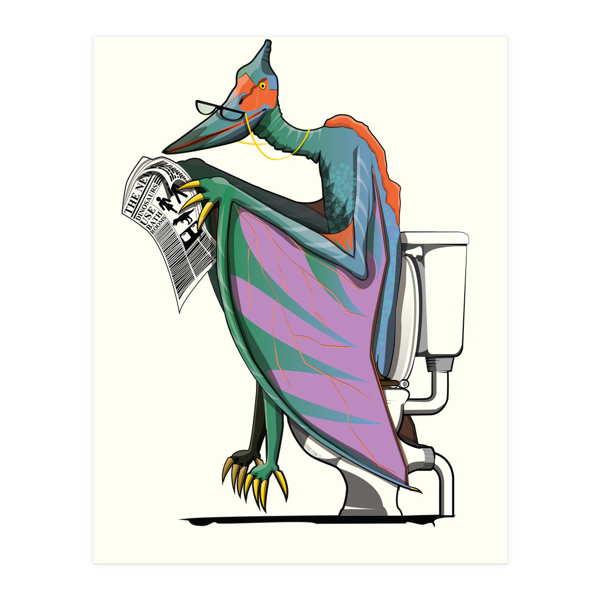 Dinosaur Pterodactyl on the Toilet, Funny Bathroom Humour (Print Only)