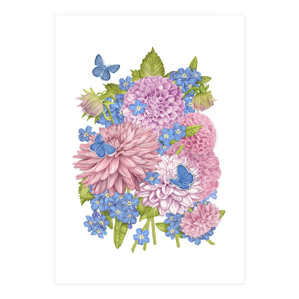 Pink Flowers and Butterflies (Print Only)