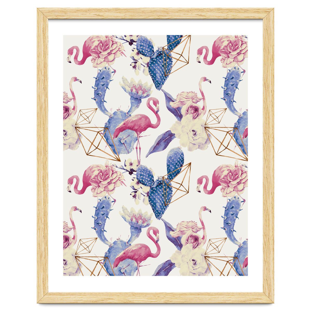 Flamingos, geometric and flowers 02
